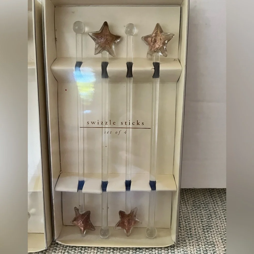 PIER 1 IMPORTS Swizzle Sticks Stars Bronze Gold Glass Drink Stirs